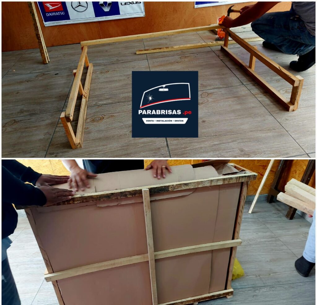 Embalaje seguro en jaba de madera para envío de parabrisas a todo el Perú
